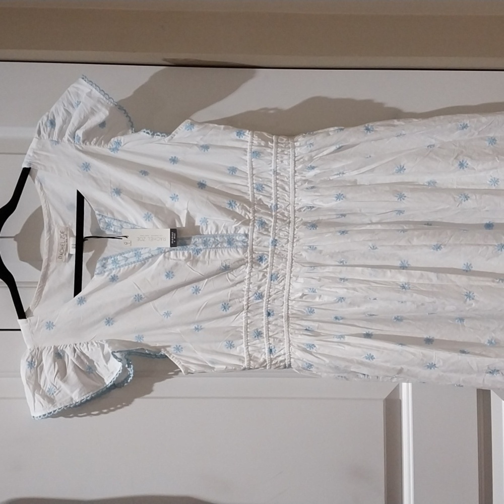 Nwt 16 Rachel Zoe White Dress with Blue Floral Accents